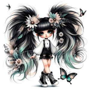 10 cliparts papillon fille JPG, éphémères fantaisistes, fournitures pour journal indésirable fantastique, créations en papier de jolies poupées originales, album d'art imprimable