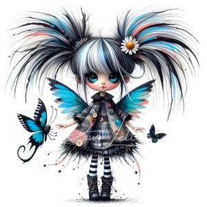 12 cliparts papillon fille JPG, éphémères fantaisistes, fournitures pour journal indésirable fantastique, créations en papier de jolies poupées originales, album d'art imprimable