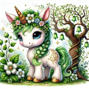Saint Patrick's day Emerald Blossom Unicorn Clipart, Set of 10 High Quality 300 DPI JPEGs, Unicorn Printables, Nursery Decor, Commercial Use