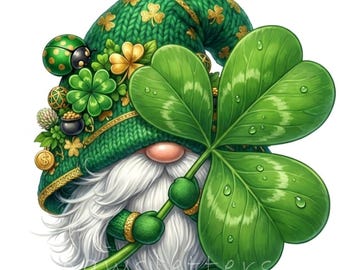 15 JPG Whimsical St Patrick's Day Gnome Clipart - Watercolor Lucky Leprechaun Gnomes