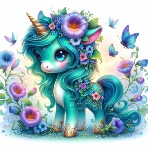 Floral Unicorn Clipart Set | Watercolor Morning Glory, Spring Nursery ...