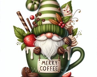 Watercolor Coffee Lover Gnome Clipart | Set of 10 | High Quality 300 DPI JPEGs | Matcha & Coffee Beans Gnome Art | Coffee Cup | Gnomes