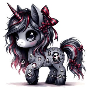 Verfluchte Puppe Einhorn Clipart Bundle 10 hochauflösende JPGs, Aquarell Süßes Halloween, Kinder Halloween Gruselige Jahreszeit Printables, Fantasy, Whimsical