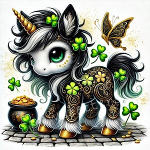 Saint Patrick's Enchanted Clover Unicorn Clipart, Set of 10 High Quality 300 DPI JPEGs, Unicorn Printables, Nursery Decor, Commercial Use