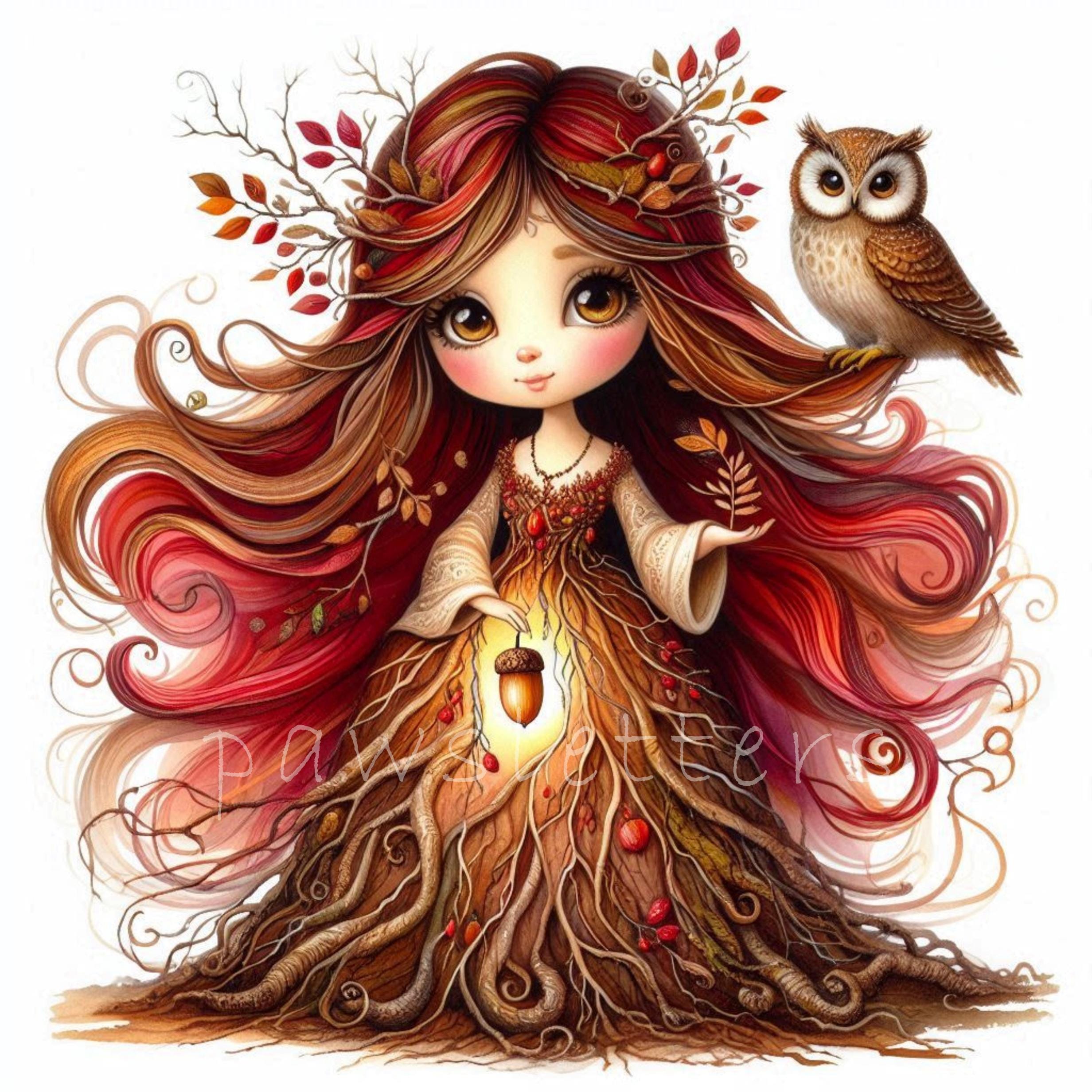 Woodland Leaf Guardian | Set of 10 | High Quality 300 DPI JPEGs | Autumn Dolls Printable Art | Fantasy Junk Journal | Cute Dolls Paper Craft