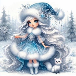 Schneeflocke Prinzessin Zwerge Clipart 10 High Res Aquarell JPGs Winter Wunderland Gnome Weihnachtskarten, Winter Feiertage Geschenke tags
