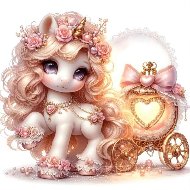 10 JPG Little Princess Unicorn Clipart, Pink Carriage Valentine Clipart ...