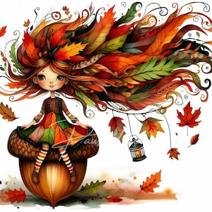 Autumn Leaf Enchantress, 10 High Quality 300 DPI JPGs, Autumn Dolls Printable Art, Cozy Fall Decor, Quirky Art, Commercial Use for Crafts