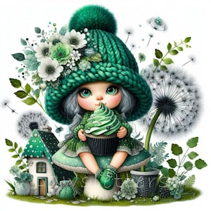 Green Velvet Birthday Party Gnome | Set of 10 | High Quality 300 DPI JPEGs | Birthday Gnomes | Digital Download | Paper Craft | Junk Journal