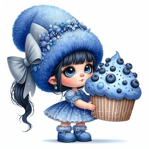 Blueberry Cupcake Gnome Clipart | Set of 10 | High Quality 300 DPI JPEGs | Blueberry Gnome Graphics | Sweet Treat Gnome for Crafts and Decor