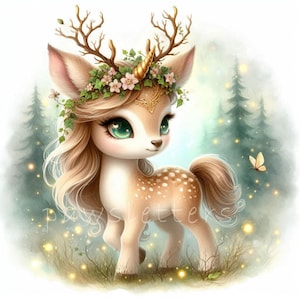 Forest Kitz Einhorn Clipart, 10 süße Tier JPG, Hohe Qualität 300 DPI, Aquarell Tiere, Baby Einhorn druckbare Tiere, Fantasy, Skurril