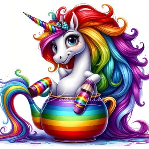 Clipart licorne arc-en-ciel original 10 JPG aquarelles haute résolution, journal indésirable, scrapbooking, fabrication de cartes, téléchargement numérique, fantastique, fantaisiste
