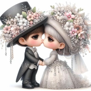 10種類のかわいいウェディングカップルのクリップアート、新郎新婦の印刷可能な画像、ラブラブカップルのJPGセット、デジタルダウンロード、結婚スクラップブッキングペーパークラフト