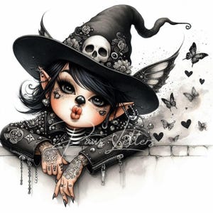 10 JPG Watercolor romantic gnome, Whimsical art halloween gnome clipart, Spooky season halloween crafts, Halloween printable, Gothic clipart