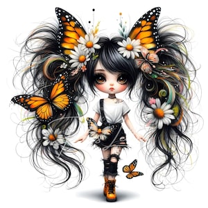 10 cliparts papillon fille JPG, éphémères fantaisistes, fournitures pour journal indésirable fantastique, créations en papier de jolies poupées originales, album d'art imprimable