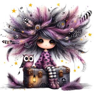 Clipart de Búho Guardián Estrellado, 10 JPG de alta calidad a 300 DPI, efímeras caprichosas, scrapbooking, creación de tarjetas, muñecas lindas, diario de fantasía