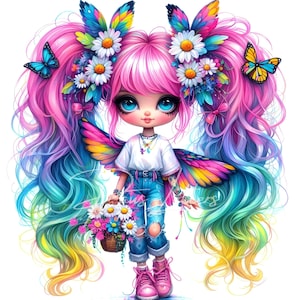 10 JPG Mädchen Schmetterling Clipart, wunderliche Ephemera, Fantasy Junk Journal Zubehör, süße schrulligen Puppen Papierhandwerk, Scrapbook druckbare Kunst