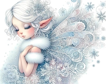 JPEG Watercolor Winter Fairy, 12 Winter Wonderland Graphics, Cozy Holiday Gifts, Christmas Cards, Holiday Decoration Festive Xmas Gift Tags
