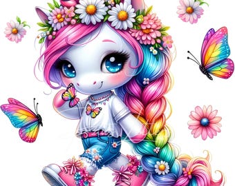 10 JPG Schmetterling Regenbogen Einhorn Clipart, magisches Einhorn, Aquarell Einhorn, Einhorn Geburtstagskind Clipart, erster Geburtstag, kommerzielle Nutzung