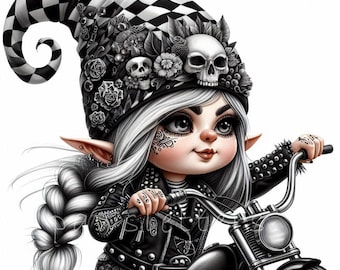 Clipart di gnomi motociclisti / Set di 10 / JPEG di alta qualità a 300 DPI / Gnomo motociclista / Gnomo rock 'n' roll / Gnomo a cavallo / Uso commerciale