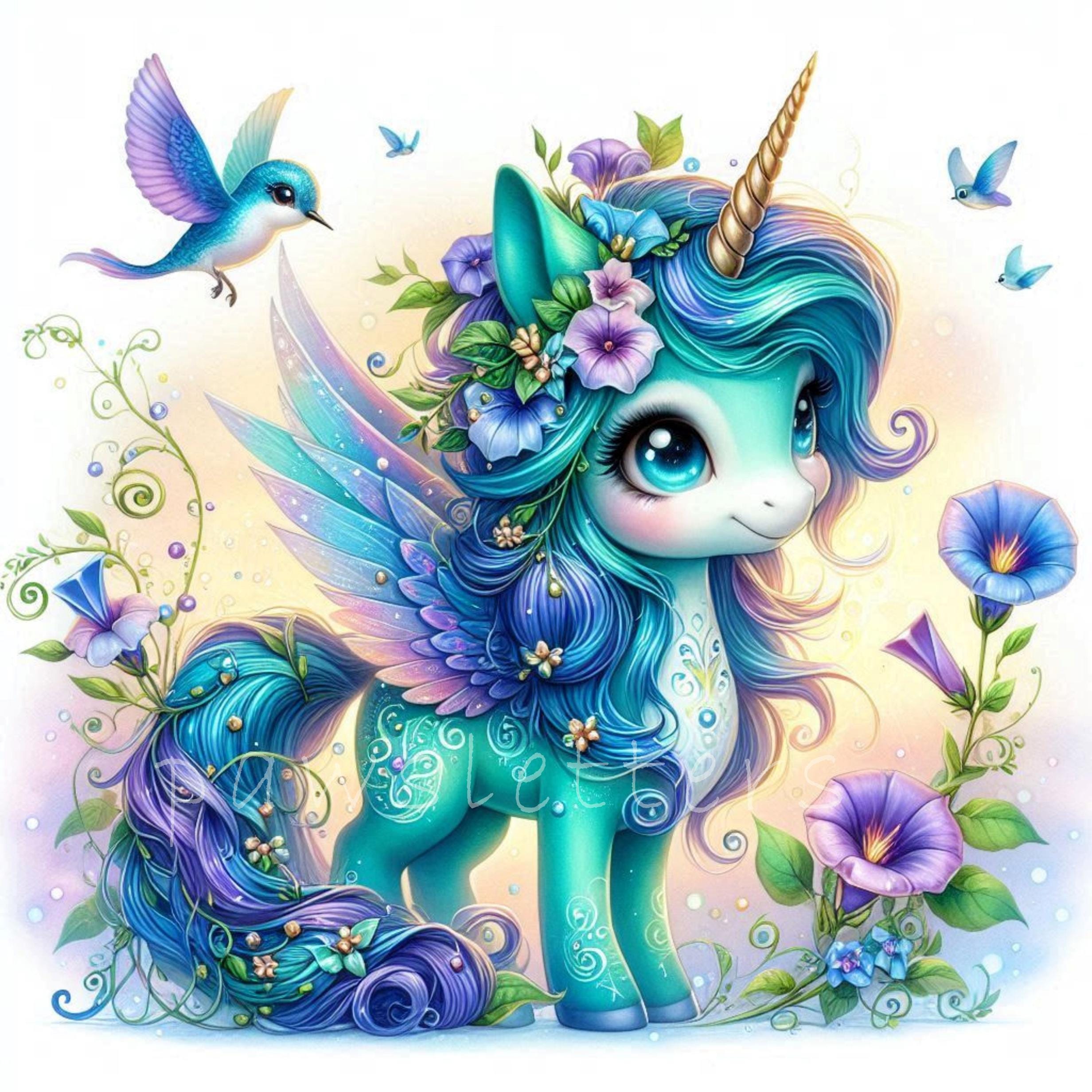 Floral Unicorn Clipart Set | Watercolor Morning Glory, Spring Nursery ...