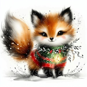 Festive Fox Cub Clipart | Set of 10 | High Quality 300 DPI JPEGs | Cute Animal Winter Holiday Art | Printable Enchanting Christmas Graphics