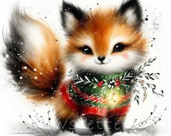 Festive Fox Cub Clipart | Set of 10 | High Quality 300 DPI JPEGs | Cute Animal Winter Holiday Art | Printable Enchanting Christmas Graphics