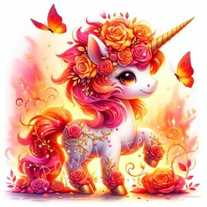 Floral Unicorns Clipart | Set of 10 | High Quality 300 DPI JPEGs | Spring Summer Printables Art | Floral Clipart, Magical Nursery Clipart
