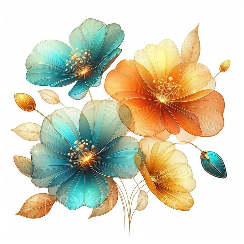 Tropical Vibes Abstract Flowers Clipart | Dried Flowers Printables, Instant Download, Junk Journals, Florals Clipart Pack | Flowers Wall Art Boho Style Printables | Digital Crafting Journal Inserts Summer Vibes png Commercial Use Trendy Floral Design