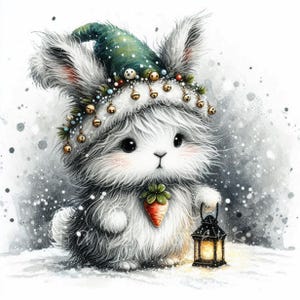 Christmas Elf Bunny Clipart | Set of 10 | High Quality 300 DPI JPEGs | Winter Animals Art | Cute Holiday Animals, Xmas Digital Paper Craft
