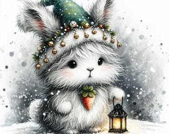 Christmas Elf Bunny Clipart | Set of 10 | High Quality 300 DPI JPEGs | Winter Animals Art | Cute Holiday Animals, Xmas Digital Paper Craft