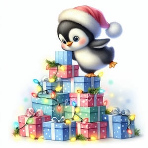 Christmas Penguin Clipart 10 High Res Watercolor JPGs Winter Animals, Holiday Christmas Cards, Festive Art Gifts Tags, Crafts Printables