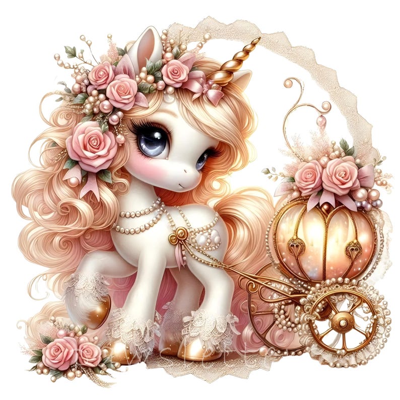 10 JPG Little Princess Unicorn Clipart, Pink Carriage Valentine Clipart ...