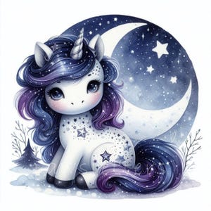 Twilight Christmas Unicorn Clip Art 10 High Res Watercolor Jpgs for ...