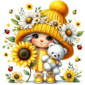 Clipart gnomo girasole / Set di 10 JPEG 300 DPI di alta qualità / Gnomo da giardino stravagante / Arte stampabile / Decorazione per bambini / Uso commerciale