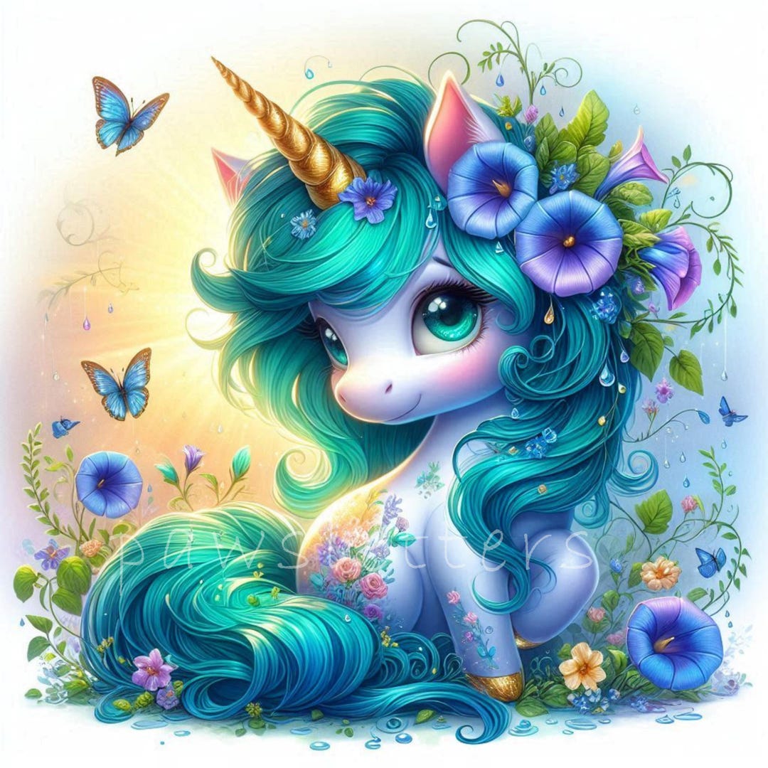 Floral Unicorn Clipart Set | Watercolor Morning Glory, Spring Nursery ...