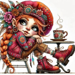 Boho Chic, Clipart Floral Nain | Lot de 10 | JPEG 300 ppp haute qualité | Funky Gnomes, Filles bohèmes, Fabrication de cartes, Carnets indésirables, Art numérique