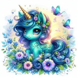 Floral Unicorn Clipart Set | Watercolor Morning Glory, Spring Nursery ...