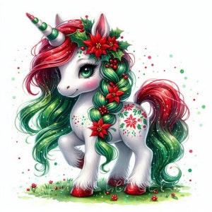 Christmas Unicorn Clipart | Set of 10 | High Quality 300 DPI JPEGs | Holiday Art Printables | Baby Unicorn Holiday Decor | Digital Download