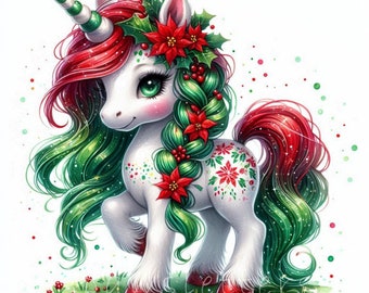 Christmas Unicorn Clipart | Set of 10 | High Quality 300 DPI JPEGs | Holiday Art Printables | Baby Unicorn Holiday Decor | Digital Download