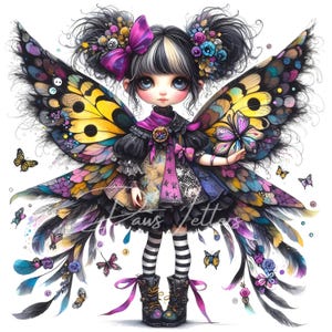 14 JPG Mädchen Schmetterling Clipart, wunderliche Ephemera, Fantasy Junk Journal Zubehör, süße schrulligen Puppen Papierhandwerk, Scrapbook druckbare Kunst