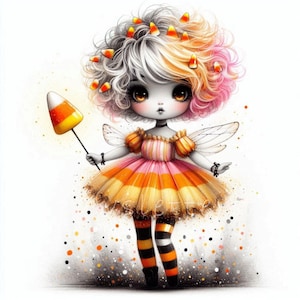 Quirky Girl with Candy Cone Clipart, Commercial Use, Whimsical Ephemera, Watercolor JPGs, Instant Download,Fantasy Junk Journal, Paper Craft