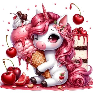 Cute Ice Cream Unicorn Clipart | 10 High-Quality JPGs | Sweet Treat Art | Kawaii Ice Cream Clipart Bundle | Dessert Art | Commercial Use