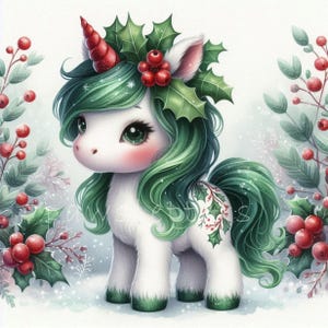 Holly Berry Unicorn Clip Art 10 High Res Watercolor Jpgs for Junk ...