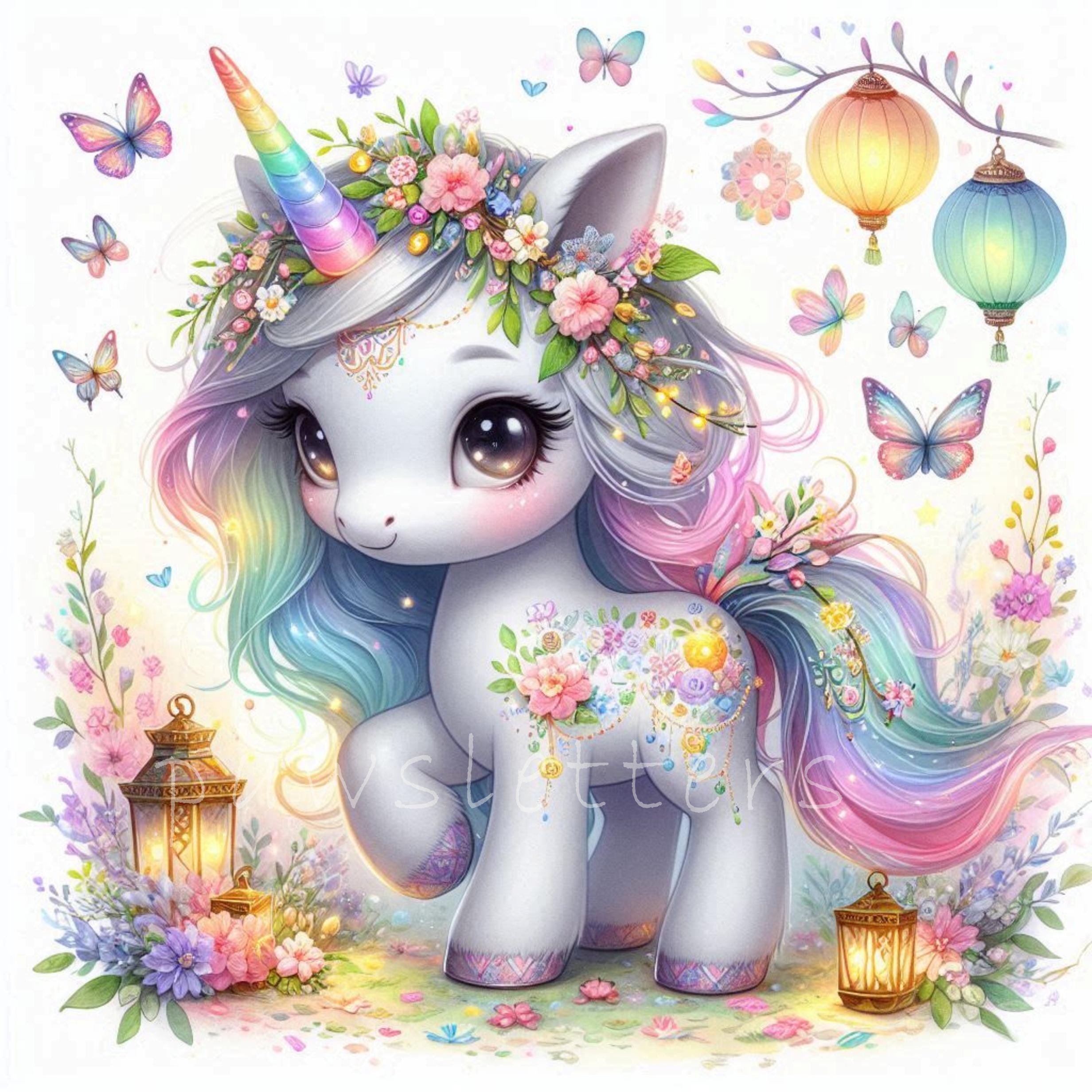 Floral Unicorns Clipart | Set of 10 | High Quality 300 DPI Jpegs ...