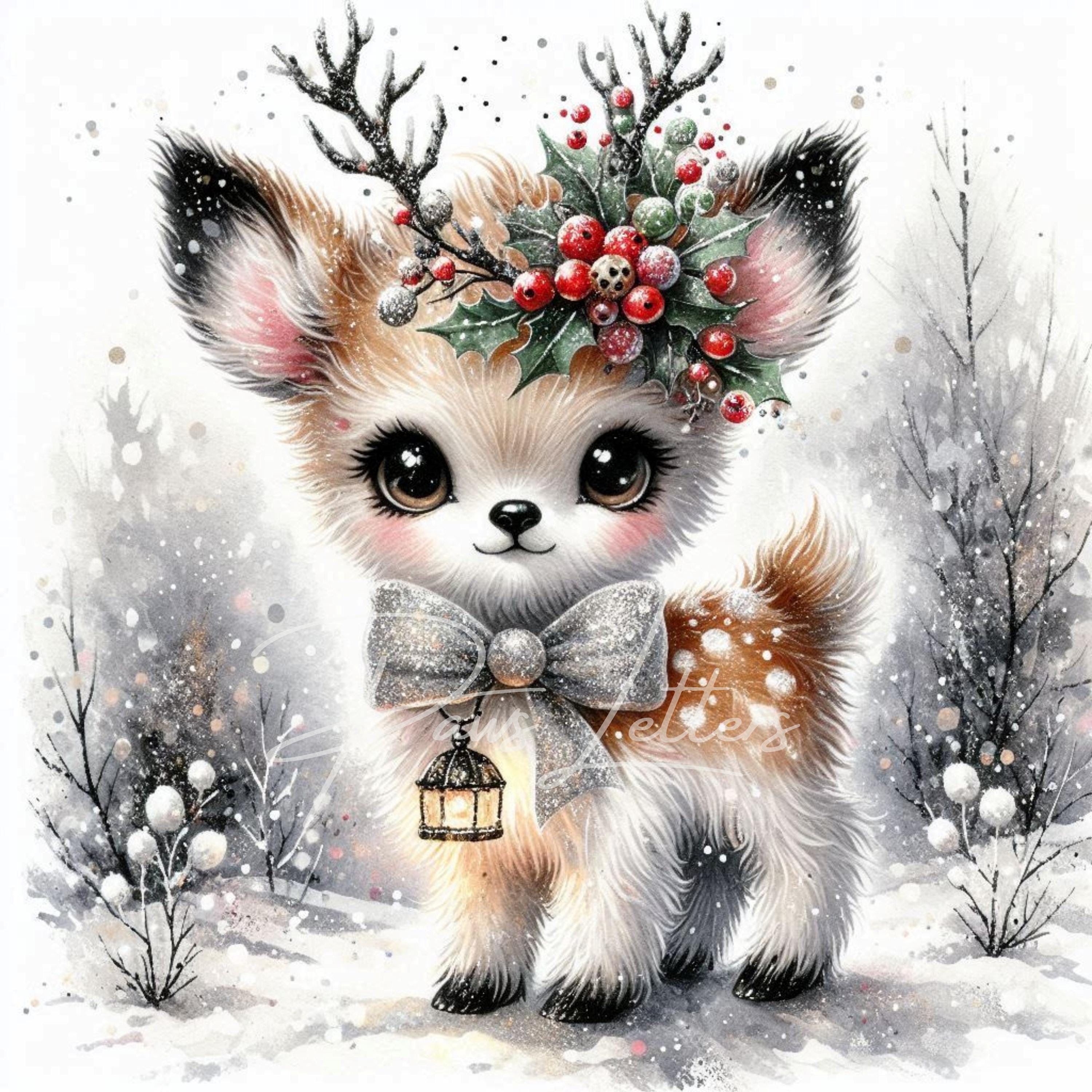 Christmas Reindeer Fawn Clip Art 10 High Res Watercolor Jpgs Winter ...