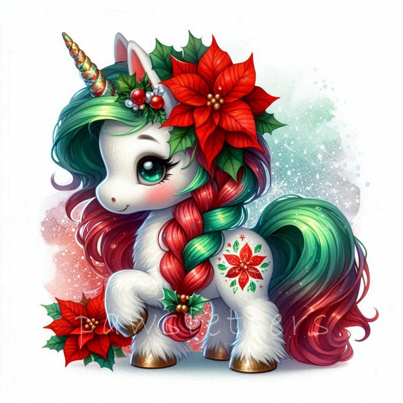 Watercolor Baby Unicorn Clipart | Cute Christmas Unicorn Clipart | Winter Holidays | Commercial Use | Watercolor Unicorn | Baby Shower | Unicorn Birthday Fantasy Clipart | Christmas Clipart | Winter Holidays Decor Christmas Gifts | Christmas Graphics