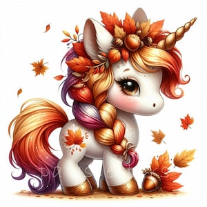 Autumn Unicorn Clipart | Set of 10 | High Quality 300 DPI JPEGs | Baby Unicorn Watercolor Clipart | Cute Unicorn Autumn Printables Art