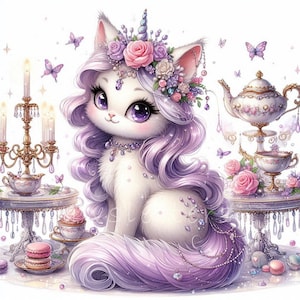 Cat Unicorn Collection Clipart, 10 Cute Animal JPG, Magical Unicorn Watercolor Animals, Baby Unicorn Printable Animals, Card Making, Fantasy