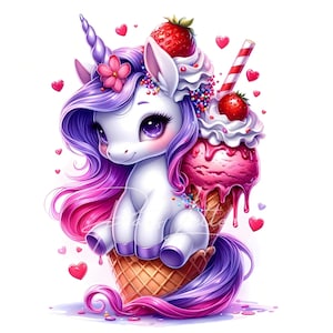 Cute Ice Cream Unicorn Clipart | 10 High-Quality JPGs | Sweet Treat Art | Kawaii Ice Cream Clipart Bundle | Dessert Art | Commercial Use